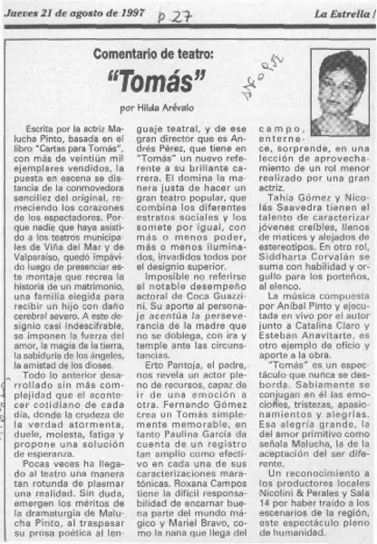 "Tomás"  [artículo] Hilda Arévalo.