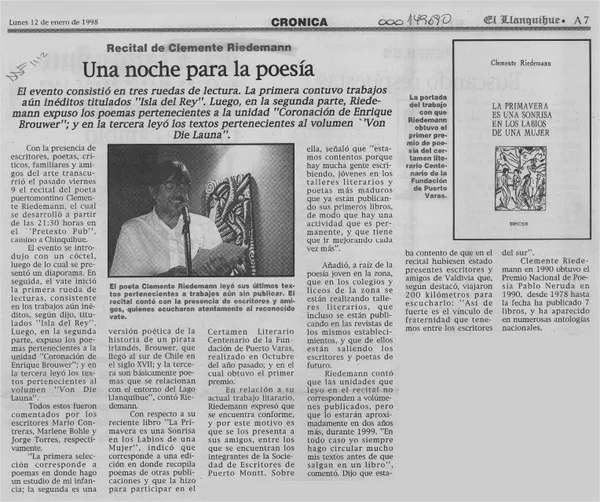 Una Noche para la poesía  [artículo].