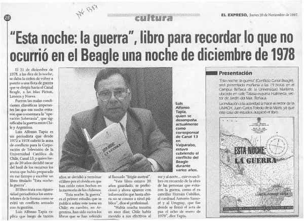 "Esta noche, la guerra", libro para recordar lo que no ocurrió en el Beagle una noche de diciembre de 1978  [artículo].