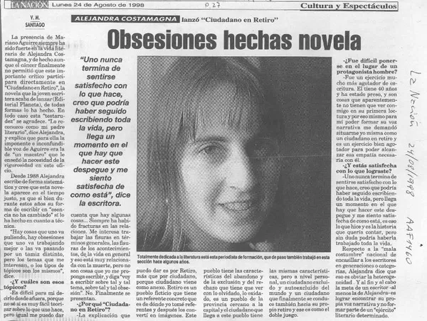 Obsesiones hechas novela [entrevista] [artículo] : V. M.