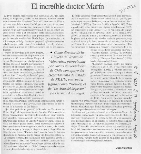 El increíble doctor Marín  [artículo] Juan Valentino.