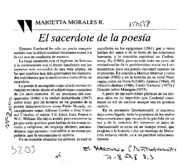 El sacerdote de la poesía  [artículo] Marietta Morales R.