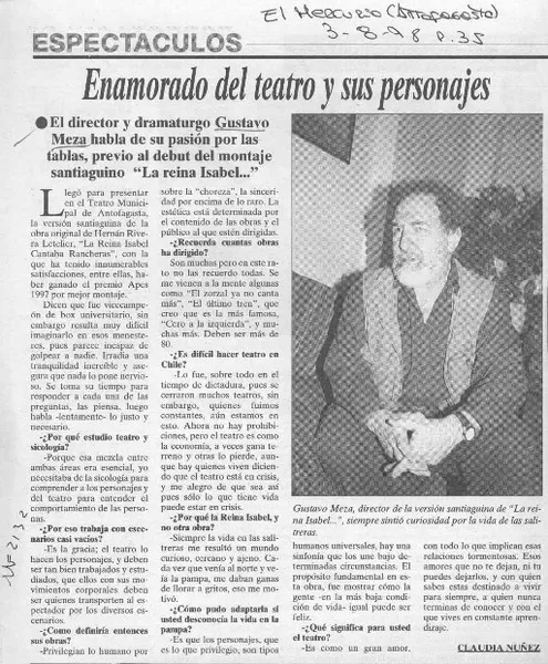 Enamorado del teatro y sus personajes [entrevista] [artículo] : Claudia Núñez.