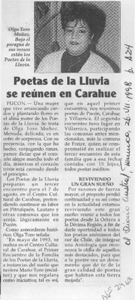 Poetas de la lluvia se reúnen en Carahue  [artículo].