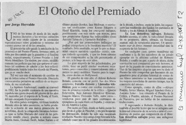 El otoño del premiado  [artículo] Jorge Herralde.
