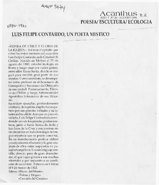 Luis Felipe Contardo, un poeta místico  [artículo].