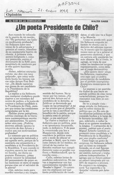 Un poeta Presidente de Chile?  [artículo] Walter Garib.