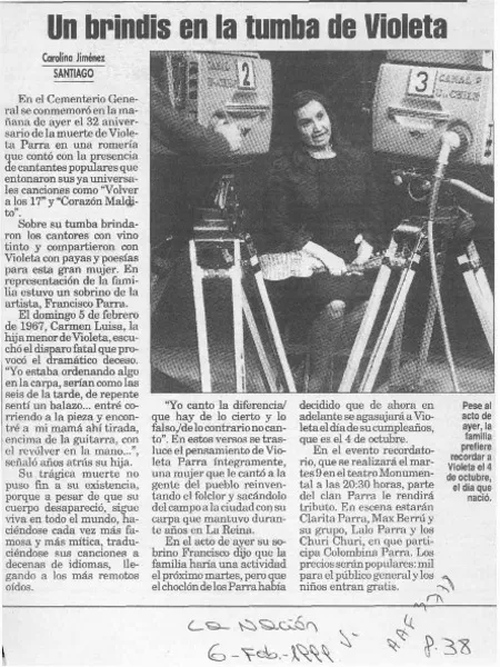 Un brindis en la tumba de Violeta  [artículo] Carolina Jiménez.