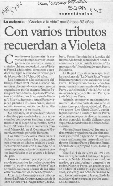 Con varios tributos recuerdan a Violeta  [artículo].