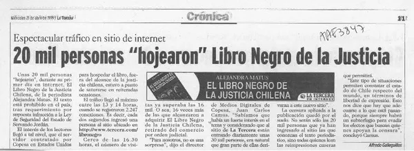 20 mil personas "hojearon" libro negro de la justicia chilena  [artículo] Alfredo Galleguillos.