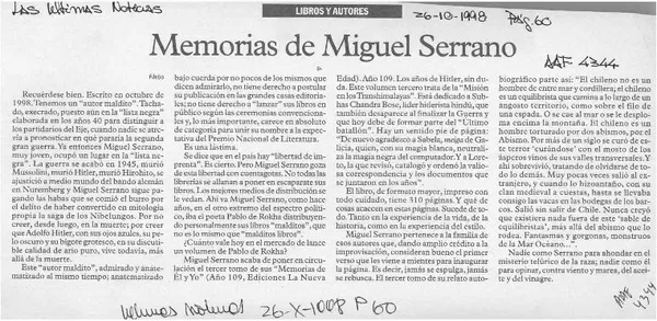 Memorias de Miguel Serrano  [artículo] Filebo.