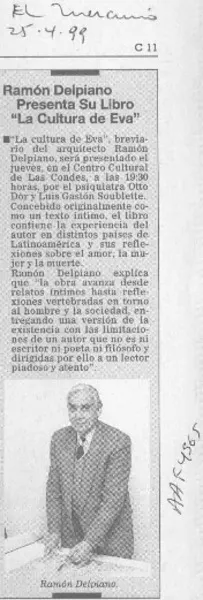 Ramón Delpiano presenta su libro "La cultura de Eva"  [artículo].