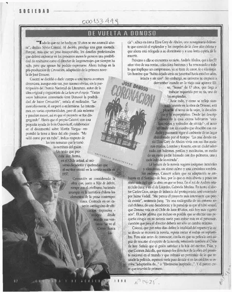 De vuelta a Donoso  [artículo].