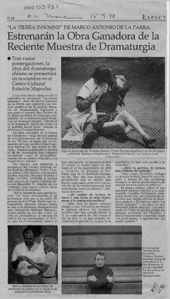 Estrenarán la obra ganadora de la reciente muestra de dramaturgia  [artículo].