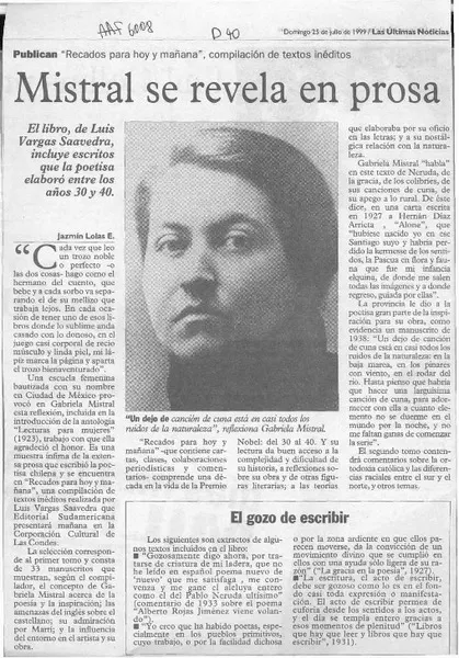 Mistral se revela en prosa  [artículo] Jazmín Lolas E.