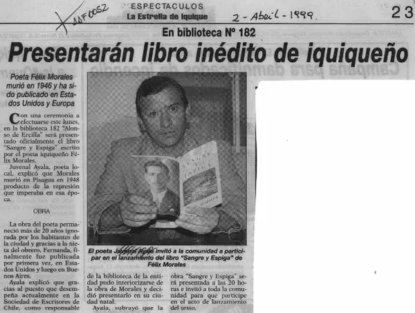 Presentarán libro inédito de iquiqueño  [artículo].