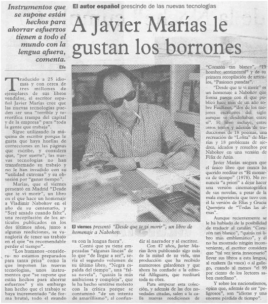 A Javier Marías le gustan los borrones  [artículo].