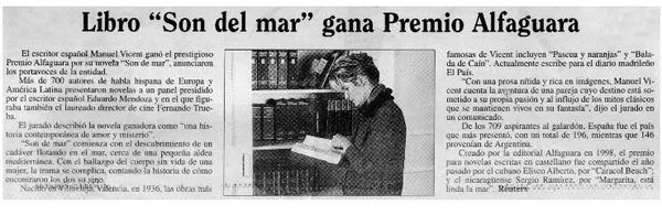 Libro "Son del mar" gana Premio Alfaguara  [artículo]