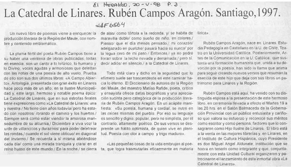 La catedral de Linares. Rubén Campos Aragón. Santiago, 1997.  [artículo].