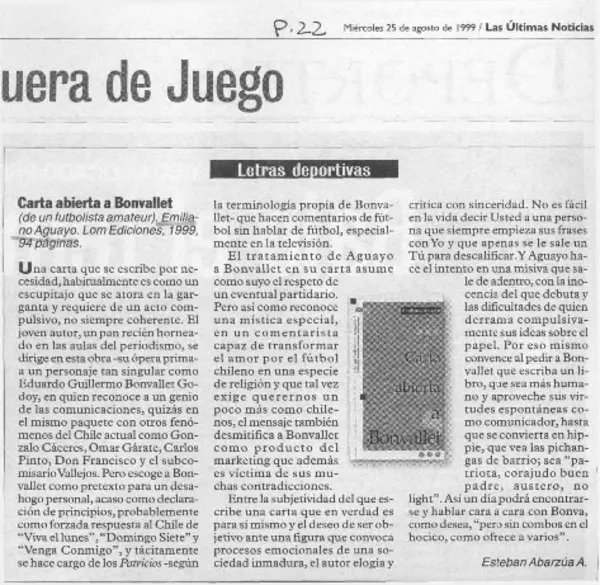 Carta abierta a Bonvallet  [artículo] Esteban Abarzúa A.