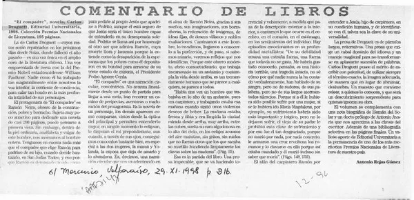 Comentario de libros  [artículo] Antonio Rojas Gómez.