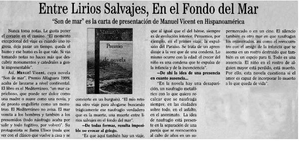 Entre lirios salvajes, en el fondo del mar  [artículo].