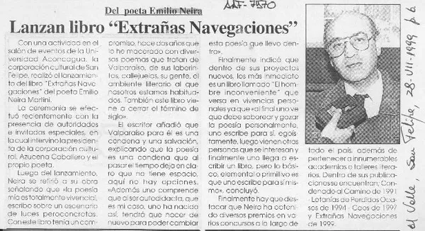 Lanzan libro "Extrañas navegaciones"  [artículo].