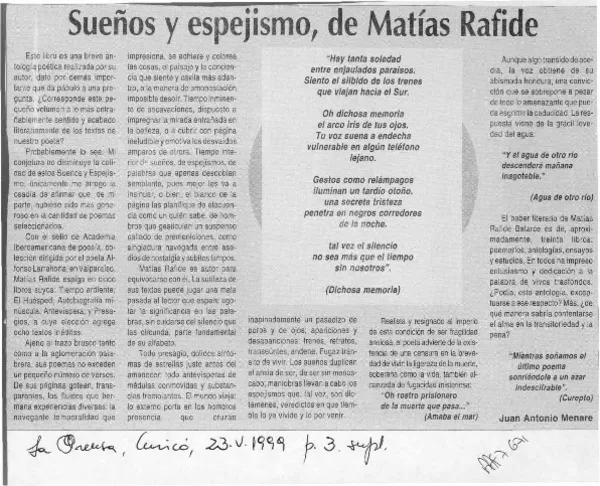Sueños y espejismos  [artículo] Juan Antonio Menare.