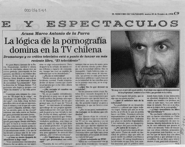 La lógica de la pornografía domina en la TV chilena [entrevista] [artículo] : C. L.
