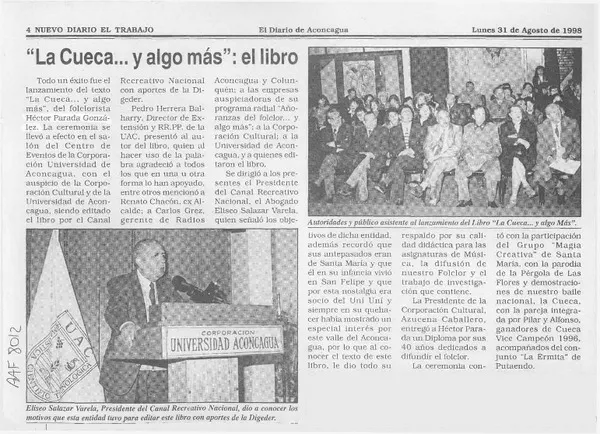 "La Cueca -- y algo más", el libro  [artículo].