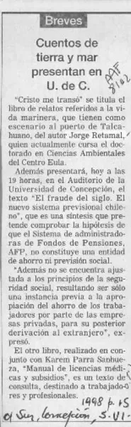 Cuentos de tierra y mar presentan en U. de C.  [artículo].