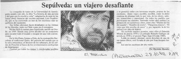 Sepúlveda, un viajero desafiante  [artículo] Marietta Morales.