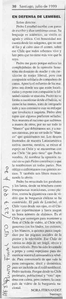 En defensa de Lemebel  [artículo] Nora Fernández.