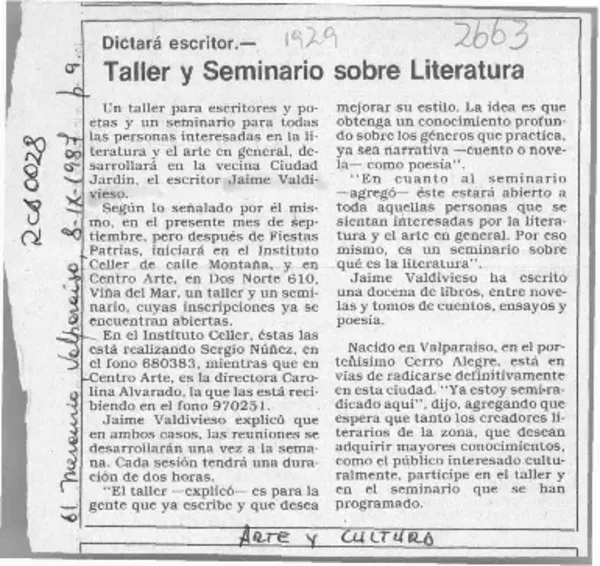 Taller y seminario sobre literatura  [artículo].