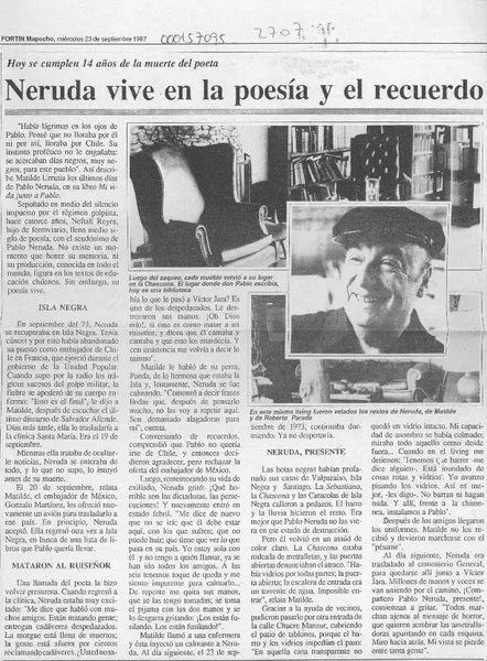 Neruda vive en la poesía y el recuerdo  [artículo].