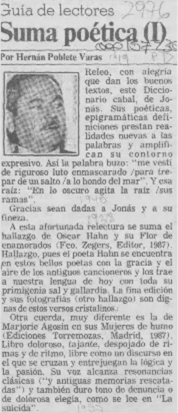 Suma poética (I)  [artículo] Hernán Poblete Varas.