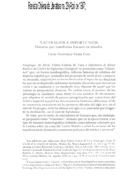 Naufragios e infortunios, discurso que transforma fracasos en triunfos  [artículo] Lucía Invernizzi Santa Cruz.