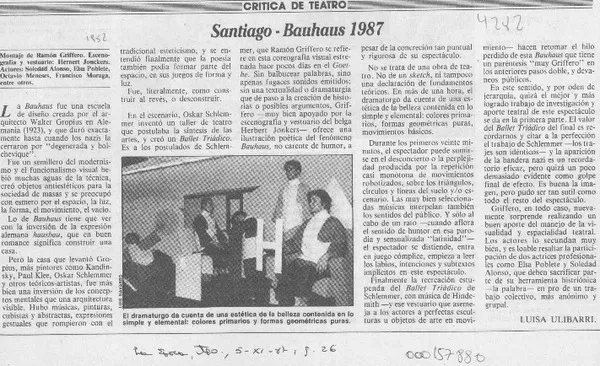 Santiago-Bauhaus 1987  [artículo] Luisa Ulibarri.