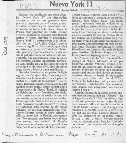 Nueva York 11  [artículo] Andrés Sabella.