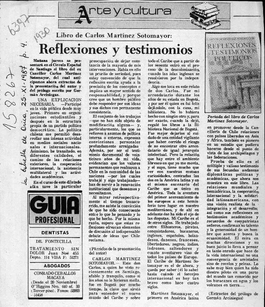 Carlos Martínez Sotomayor, "Reflexiones y testimonios políticos"  [artículo] Germán Arciniegas.