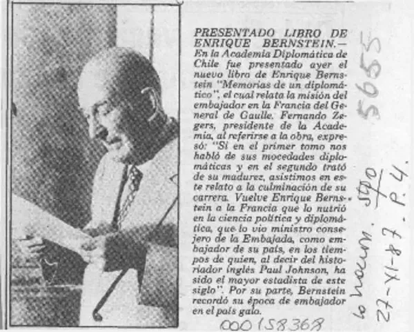 Presentado libro de Enrique Bernstein  [artículo].
