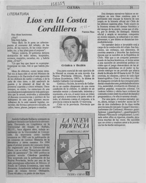 Líos en la costa cordillera  [artículo] Patricio Ríos.