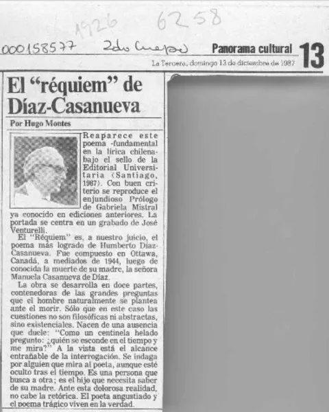 El "Réquiem" de Díaz-Casanueva  [artículo] Hugo Montes.