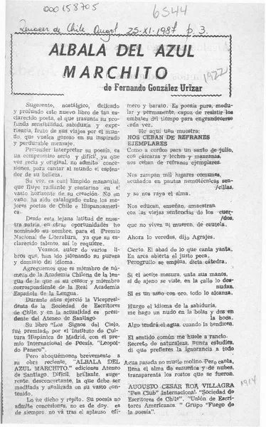 Albalá del azul marchito  [artículo] Augusto César Roa Villagra.