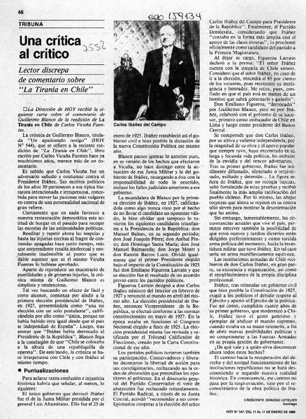 Una crítica al crítico  [artículo] Crescente Donoso Letelier.
