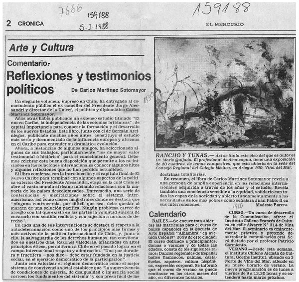 Reflexiones y testimonios políticos  [artículo] Modesto Parera.