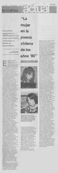 "La mujer en la poesía chilena de los años 80"  [artículo] Marcelo Coddou.