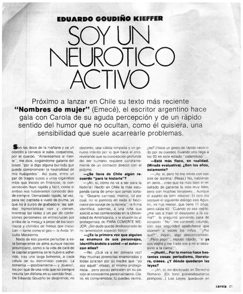 Soy un neurótico activo  [artículo] Ana María Larraín