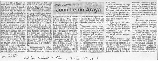 Juan Lenin Araya  [artículo] Mario Ferrero.