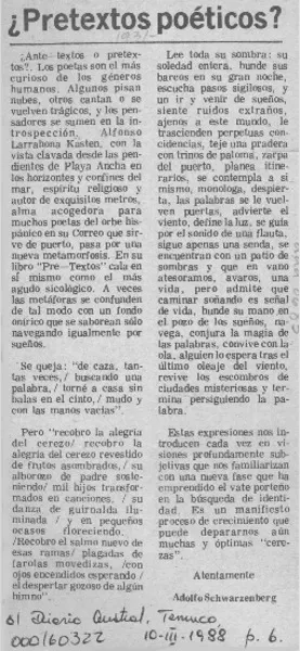 Pretextos poéticos?  [artículo] Adolfo Schwarzenberg.